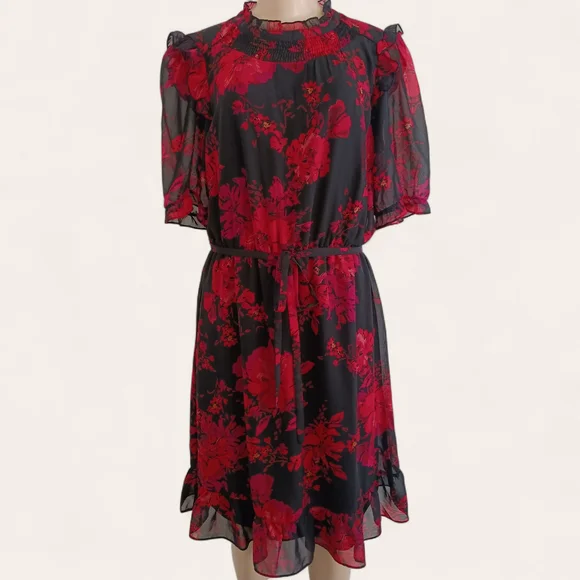 Chetta B Black and Red Floral Midi Dress - Picture 1 of 7